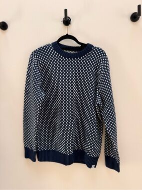 Men's Navy and White Knit Crewneck Sweater